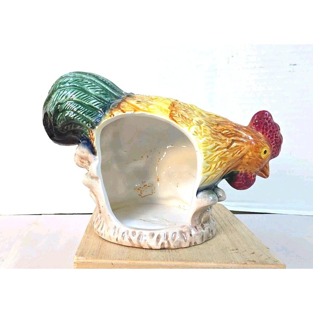 Rare Vintage Ceramic Rooster Scrub Pad Sponge Holder Multicolor Farmhouse Decor